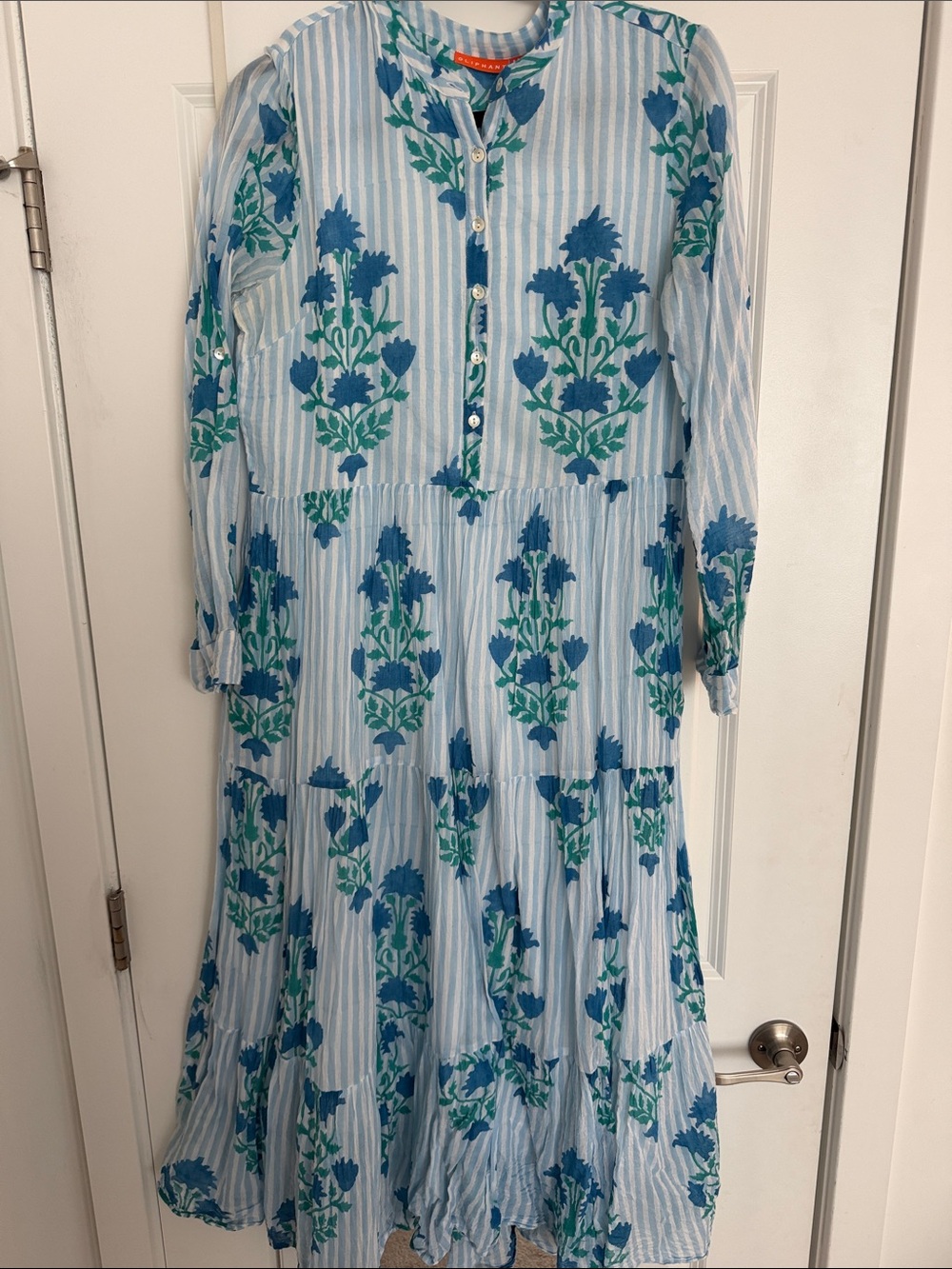Oliphant Light Blue Striped Maxi Dress with Blue and Teal Floral Print